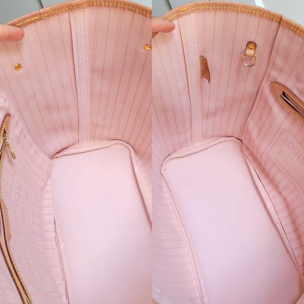 💕BEAUTIFUL Louis Vuitton Tote Bag Neverfull MM Damier AZUR "Rose Ballerine - Picture 10 of 16